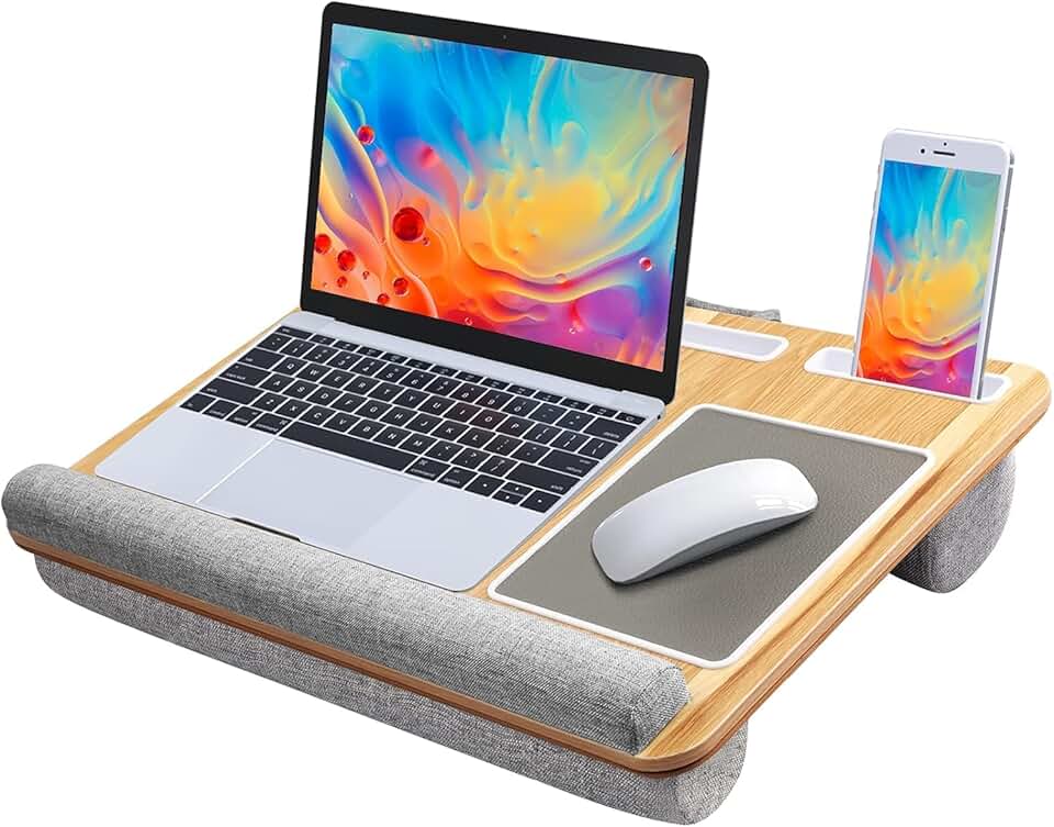 Wood Grain Lap Desk with Mouse and Phone Holders