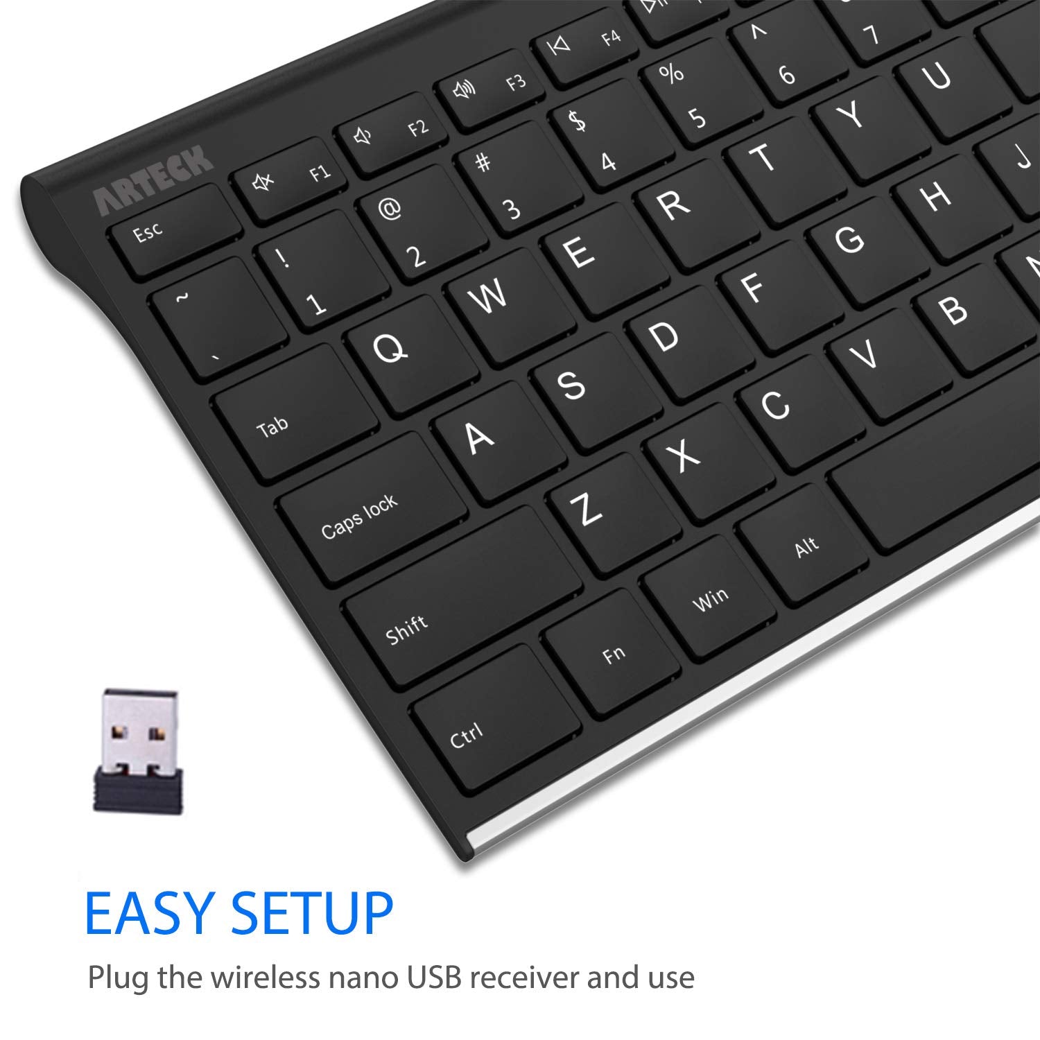 HW193 2.4G Wireless Keyboard Stainless Steel Ultra Slim Full Size Keyboard with Numeric Keypad for Computer/Desktop/PC/Laptop/Surface/Smart TV and Windows 11/10/8 Built in Rechargeable Battery