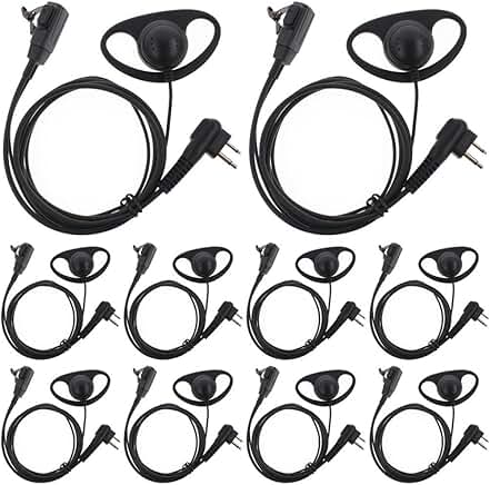 D Shape Earpiece Headset PTT for Two Way Radio (10 Packs)