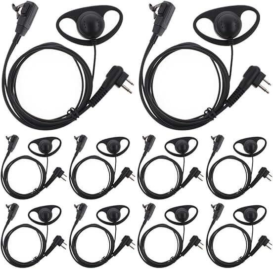 D Shape Earpiece Headset PTT for Two Way Radio (10 Packs)