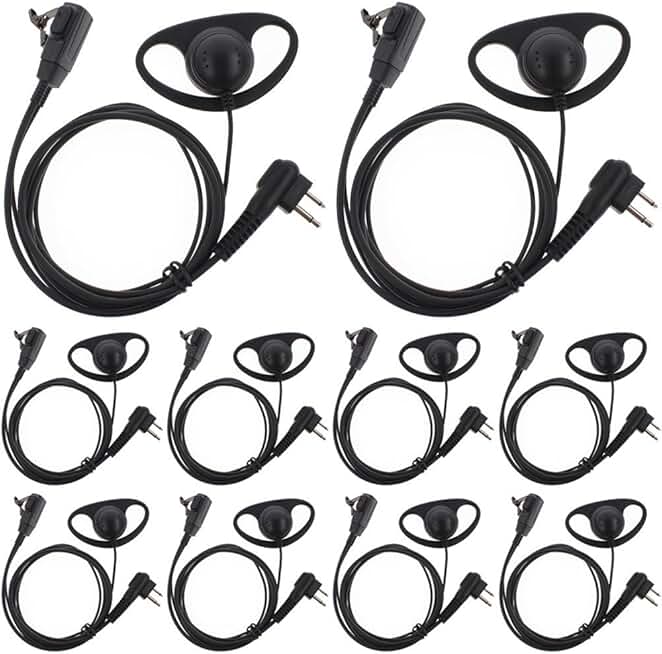 D Shape Earpiece Headset PTT for Two Way Radio (10 Packs)