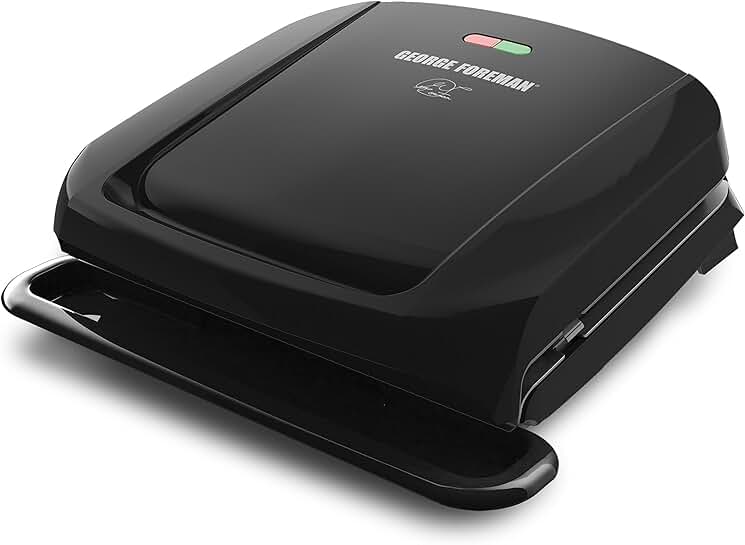 4-Serving Electric Grill with Removable Plates and Non-Stick Coating