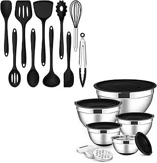 Silicone Cooking Utensils and Stainless Steel Bowls Set