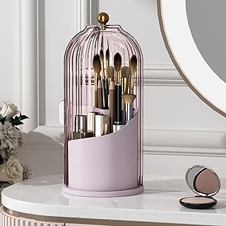 Pink 360° Rotating Makeup Brush Holder with Lid