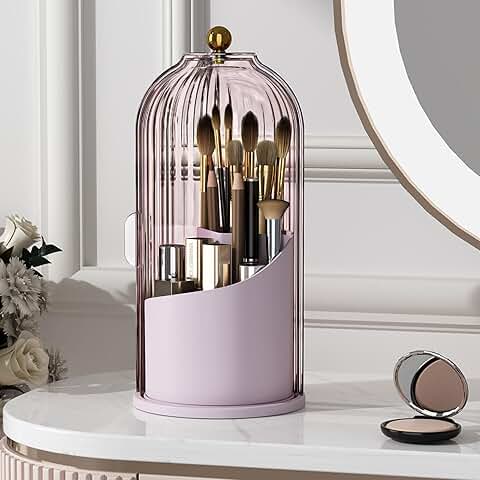 Pink 360° Rotating Makeup Brush Holder with Lid