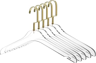 Clear acrylic clothing hangers with gold hooks, 5-pack
