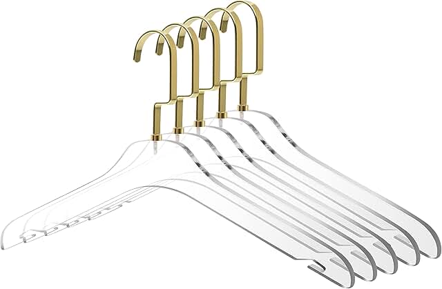 Clear acrylic clothing hangers with gold hooks, 5-pack