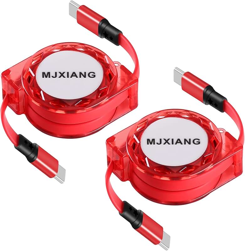 60W USB C Retractable Charging Cable, 3.3FT, 2 Pack