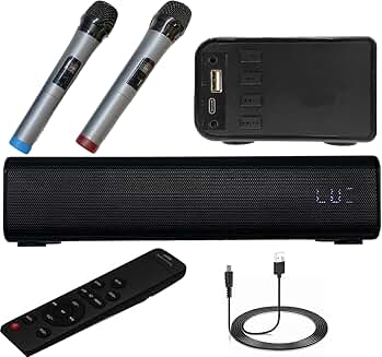 Wireless Soundbar with Microphones and Remote