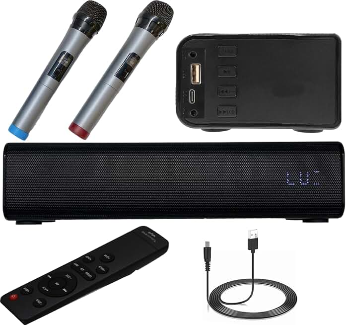 Wireless Soundbar with Microphones and Remote