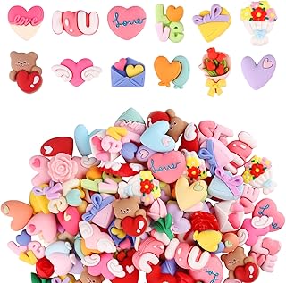 100 Valentine’s Day Resin Heart and Flower Charms