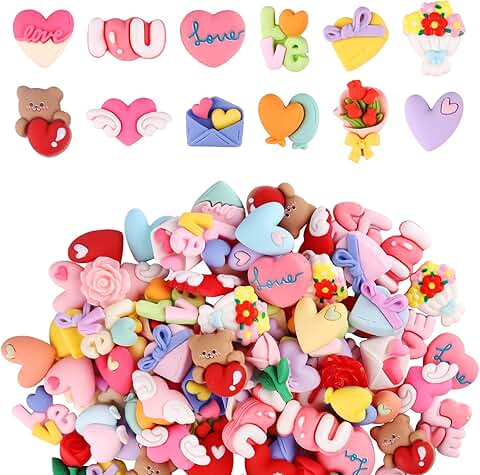 100 Valentine’s Day Resin Heart and Flower Charms