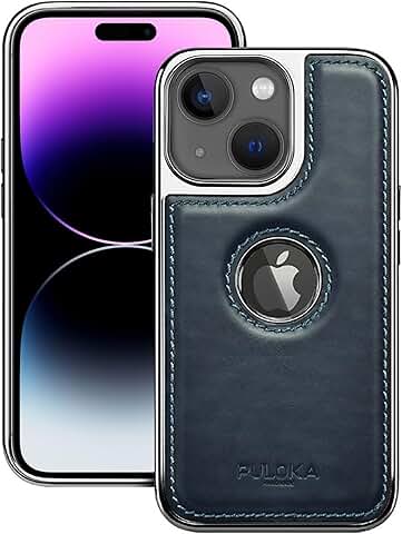 Elegant Blue Vegan Leather iPhone 14 Plus Case