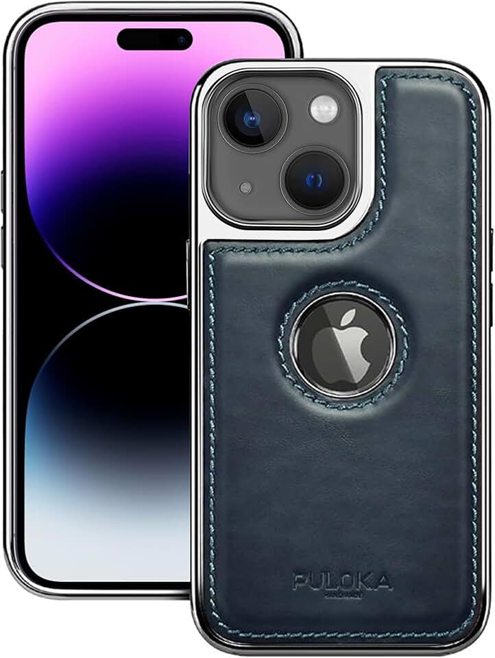Elegant Blue Vegan Leather iPhone 14 Plus Case