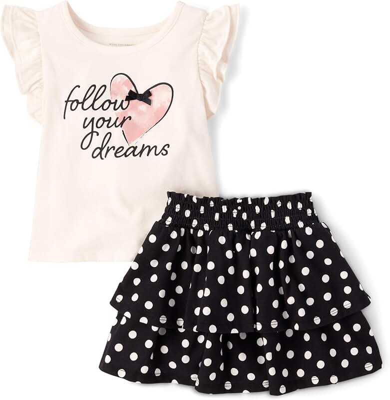 Baby Girl and Toddler Short Sleeve Shirt and Skirt Set