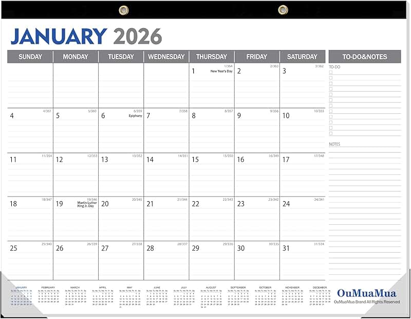 Large 2026-2027 Desk Calendar, 18 Months, 22x17 Inches
