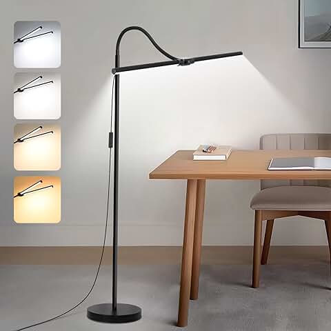 Bright 18W LED Floor Lamp with Double Head and Adjustable Gooseneck