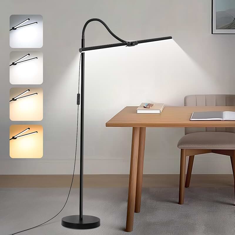Bright 18W LED Floor Lamp with Double Head and Adjustable Gooseneck