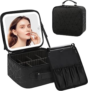 Large Black Makeup Bag with Lighted Mirror