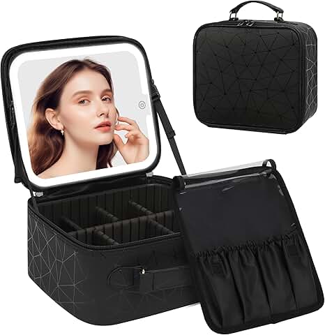 Large Black Makeup Bag with Lighted Mirror