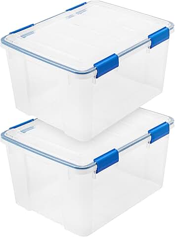 Stackable 44 Qt Clear Storage Bins with Lids, 2 Pack