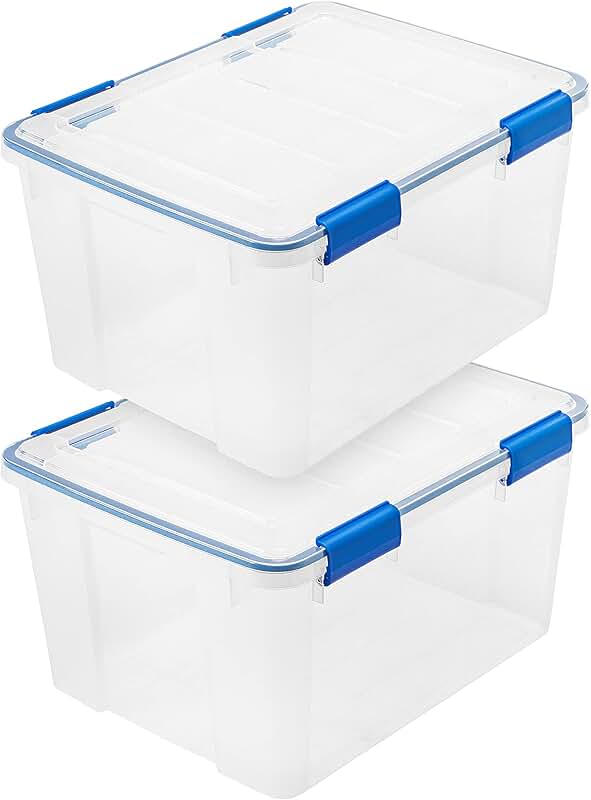 Stackable 44 Qt Clear Storage Bins with Lids, 2 Pack