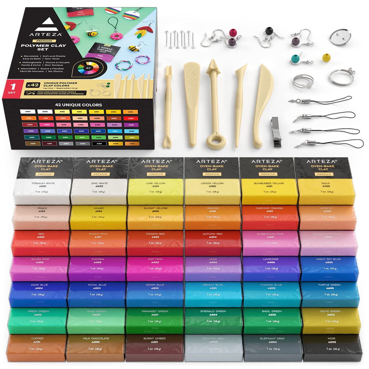 42 Color Polymer Clay Kit for Jewelry and Crafts