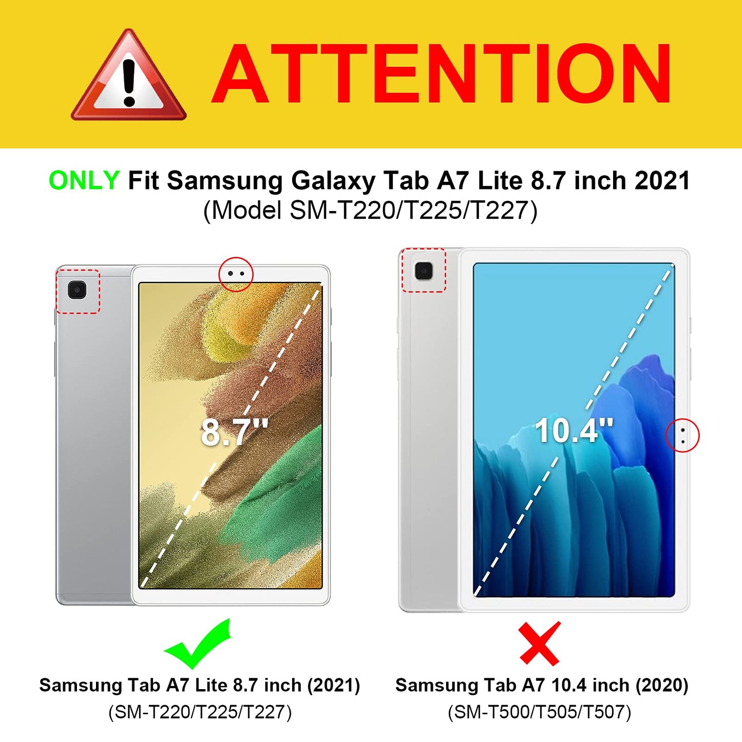 Slim Case for Samsung Galaxy Tab A7 Lite 8.7 inch 2021 Model (SM-T220/T225/T227), Ultra Thin Lightweight Hard Back Shell Tri-Fold Stand Cover, Black