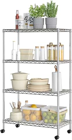 4-Tier Steel Wire Shelving Unit, 30" W x 14" D