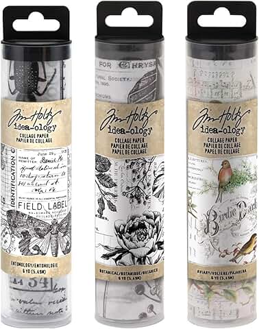 Bundle of Three Collage Paper Rolls with Entomology, Botanical, and Aviary Designs