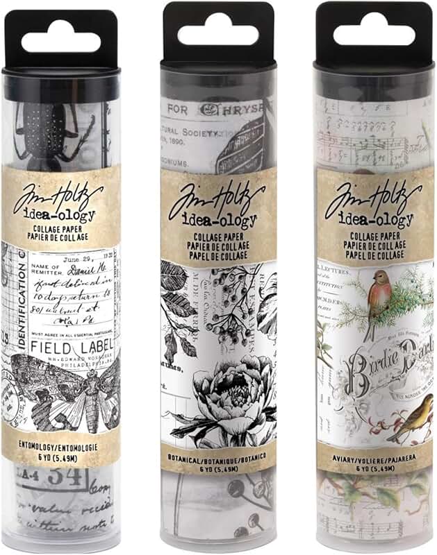 Bundle of Three Collage Paper Rolls with Entomology, Botanical, and Aviary Designs