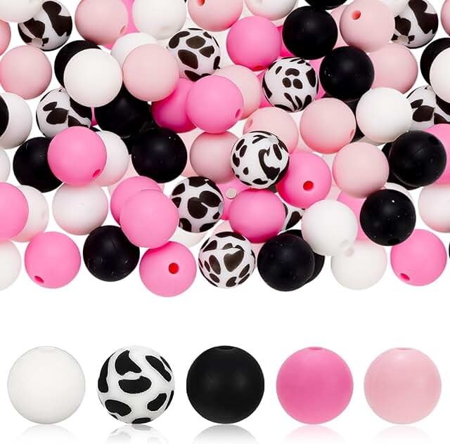 105 Cow Print Silicone Beads for Jewelry and Crafts