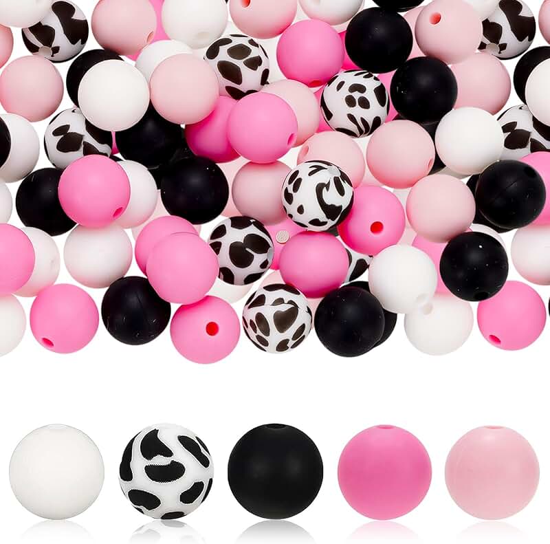 105 Cow Print Silicone Beads for Jewelry and Crafts