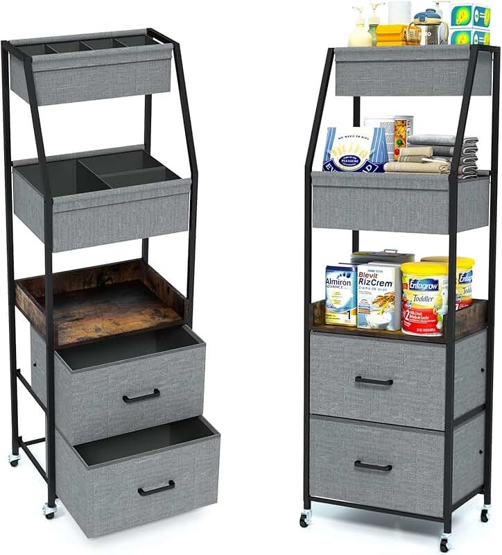 5-Tier Baby Diaper Caddy with Drawers and Wheels