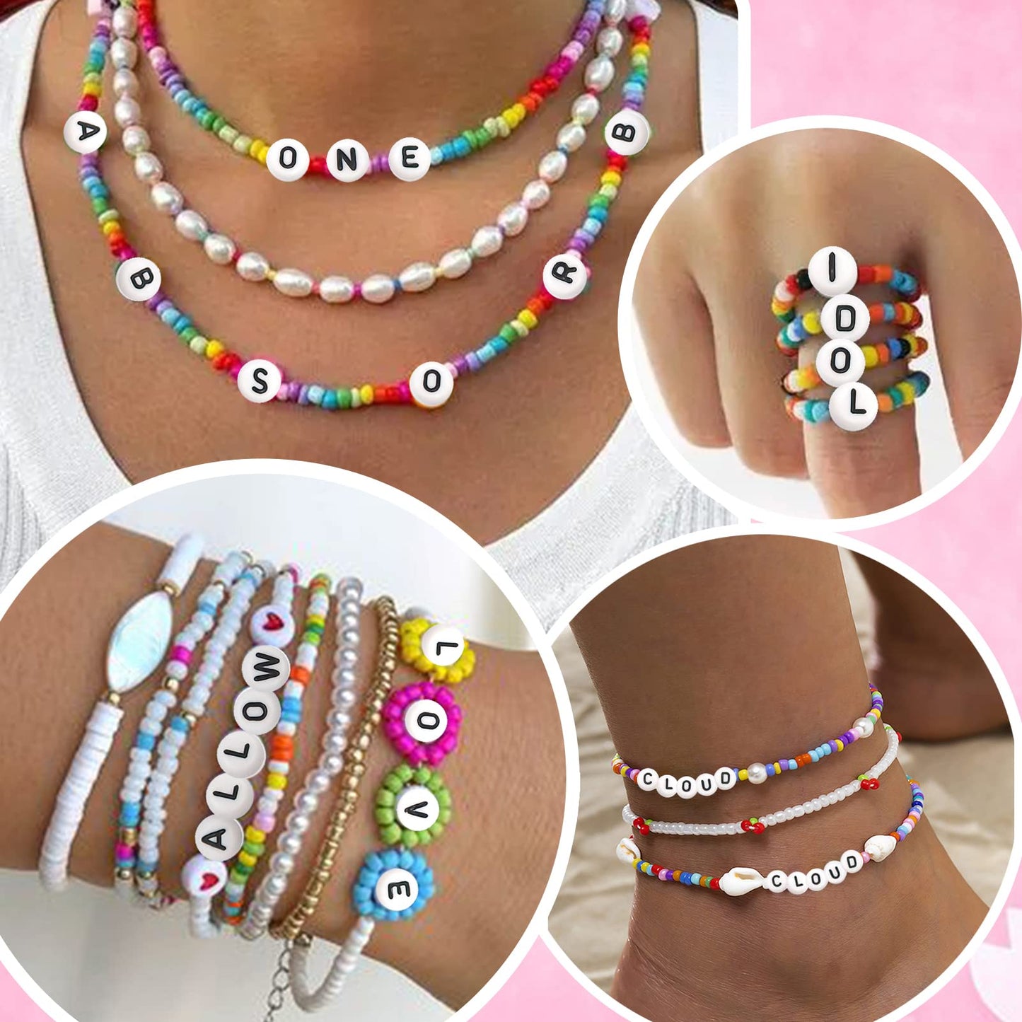 White and Black Acrylic Letter Beads for DIY Jewelry Making
