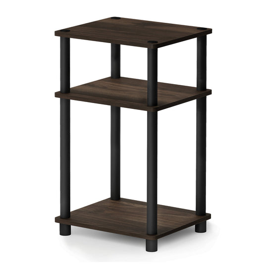 Just 3-Tier Turn-N-Tube End Table  Side Table  Night Stand  Bedside Table with Plastic Poles, 1-Pack, Columbia Walnut/Black