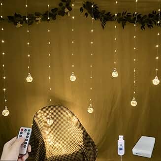 Warm White 200 LED Curtain String Lights with Remote