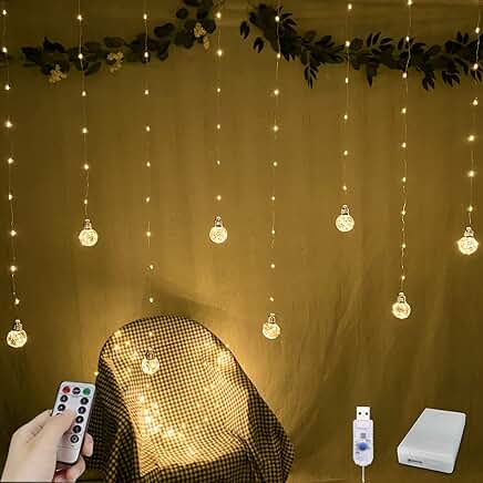 Warm White 200 LED Curtain String Lights with Remote