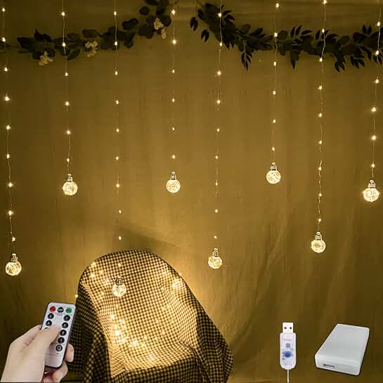 Warm White 200 LED Curtain String Lights with Remote