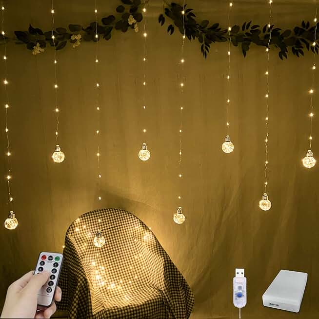 Warm White 200 LED Curtain String Lights with Remote