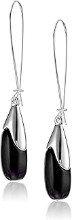Women's Black Bead Long Drop Earrings