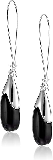 Women's Black Bead Long Drop Earrings