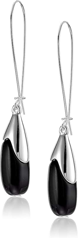 Women's Black Bead Long Drop Earrings
