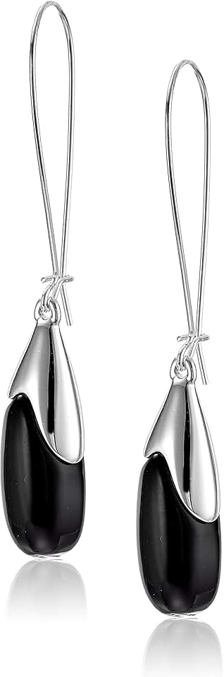 Women's Black Bead Long Drop Earrings