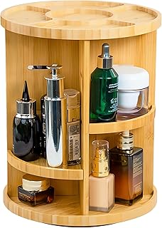 360° Rotating Bamboo Makeup Organizer with Large Capacity