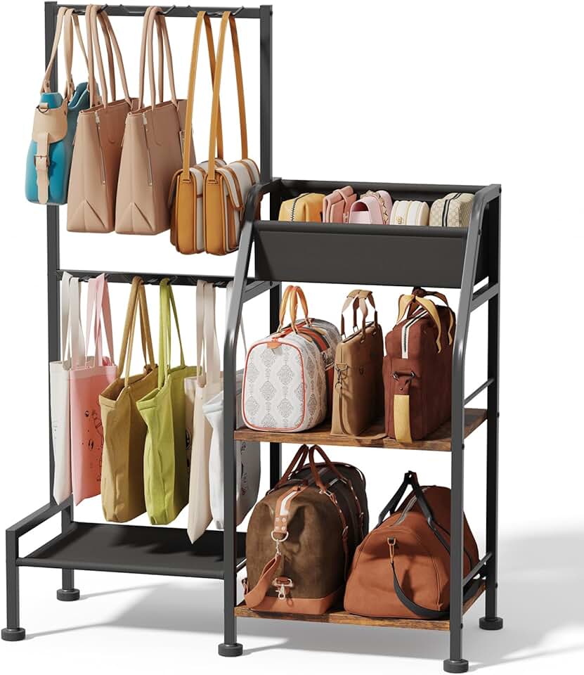 3-Tier Purse and Bag Organizer with Hooks