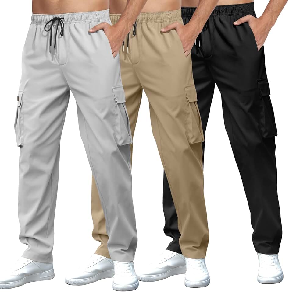 Men's Casual Cargo Sweatpants with Drawstring and Pockets