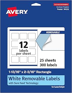 Matte White Removable Rectangle Labels, 300 Sheets