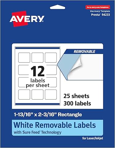 Matte White Removable Rectangle Labels, 300 Sheets