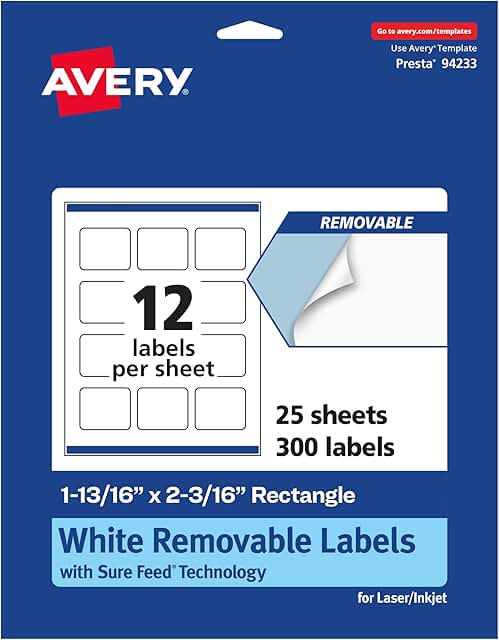 Matte White Removable Rectangle Labels, 300 Sheets